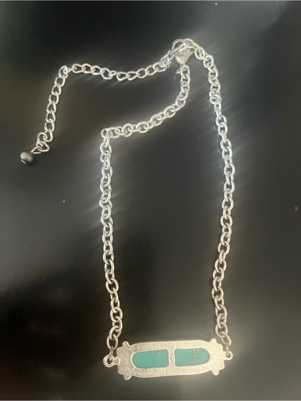 FAUX Turquoise Stone Silver-Tone Pendant Necklace - Blue - Picture 2 of 2